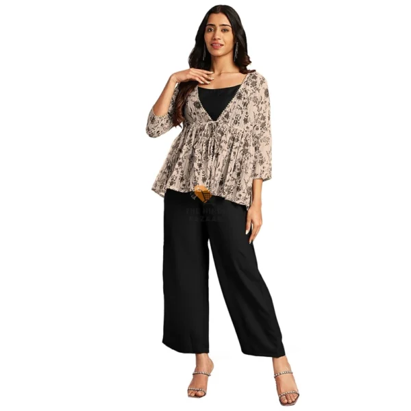 Janasya Women's Crepe Floral Printed Crop Top Set