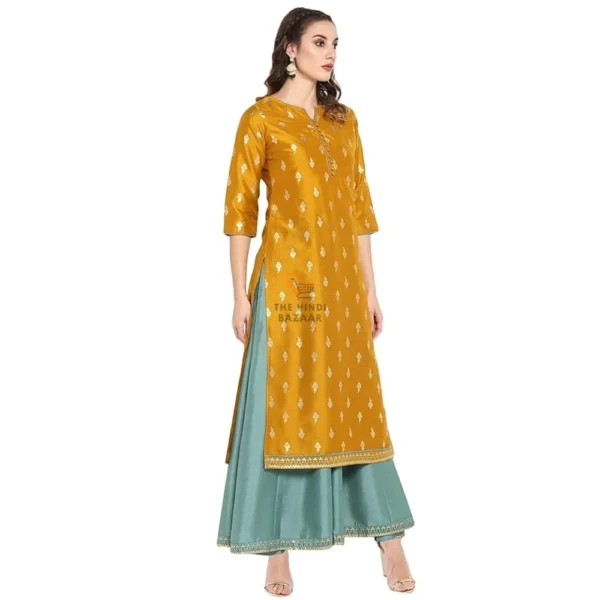 Janasya Women's Poly Silk Gold Print Anarkali Ethnic Maxi Dress - Image 5