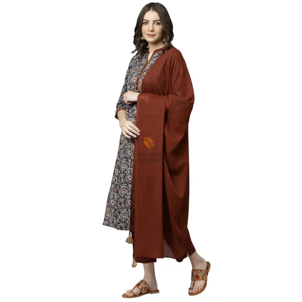 Janasya Women's Teal Blue Cotton Kurta with Pant and Dupatta - Image 4