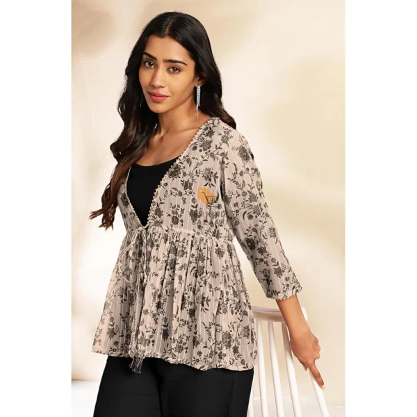 Janasya Women's Crepe Floral Printed Crop Top Set - Image 6