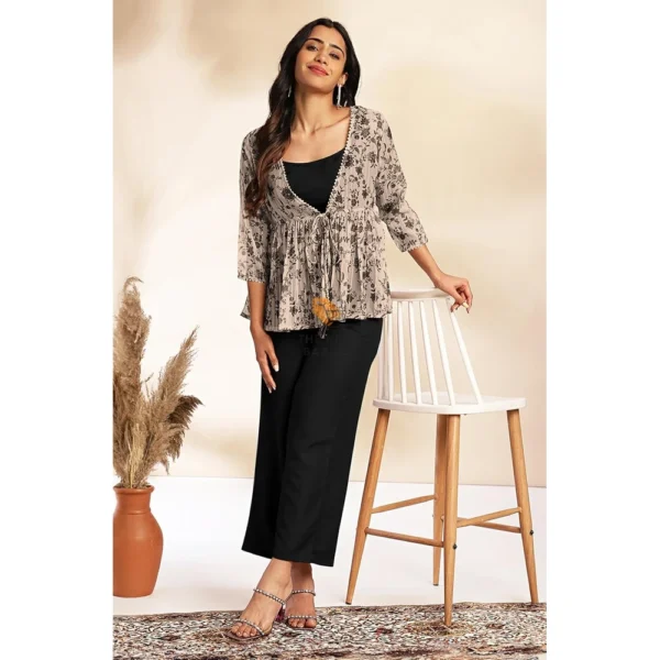 Janasya Women's Crepe Floral Printed Crop Top Set - Image 8