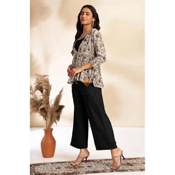 Janasya Women's Crepe Floral Printed Crop Top Set - Image 2