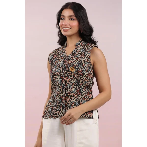 Janasya Women's Pure Cotton Block Printed Regular Vest Jacket - Image 6