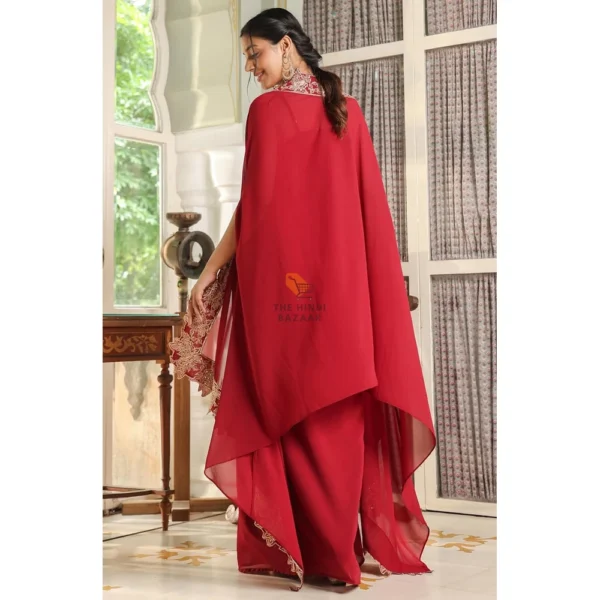Janasya Women's Maroon Georgette Embroidered Crop Top Set - Image 2