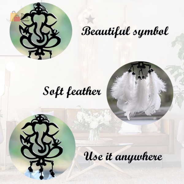 Acrylic Ganesha Car Hanging – Dream Catcher for Car Mirror, Interior Decoration Accessories, Ganesha Hanging for Car (Black, 1 Piece) - Image 4