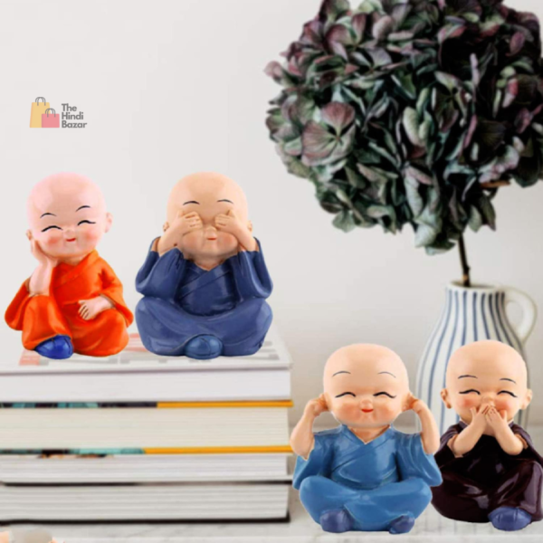 Resin Buddha Monk Statues, Small, Multicolour, Set of 4 Buddha Figurine good luck Sculpture Decoration for Indoor Outdoor Garden car dashboard Porch Yard Art Decor - Image 3