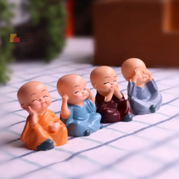 Resin Buddha Monk Statues, Small, Multicolour, Set of 4 Buddha Figurine good luck Sculpture Decoration for Indoor Outdoor Garden car dashboard Porch Yard Art Decor - Image 9